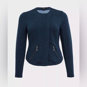 Torrid Blue Textured Knit Moto Jacket Zip Front Collarless 0X Plus Size